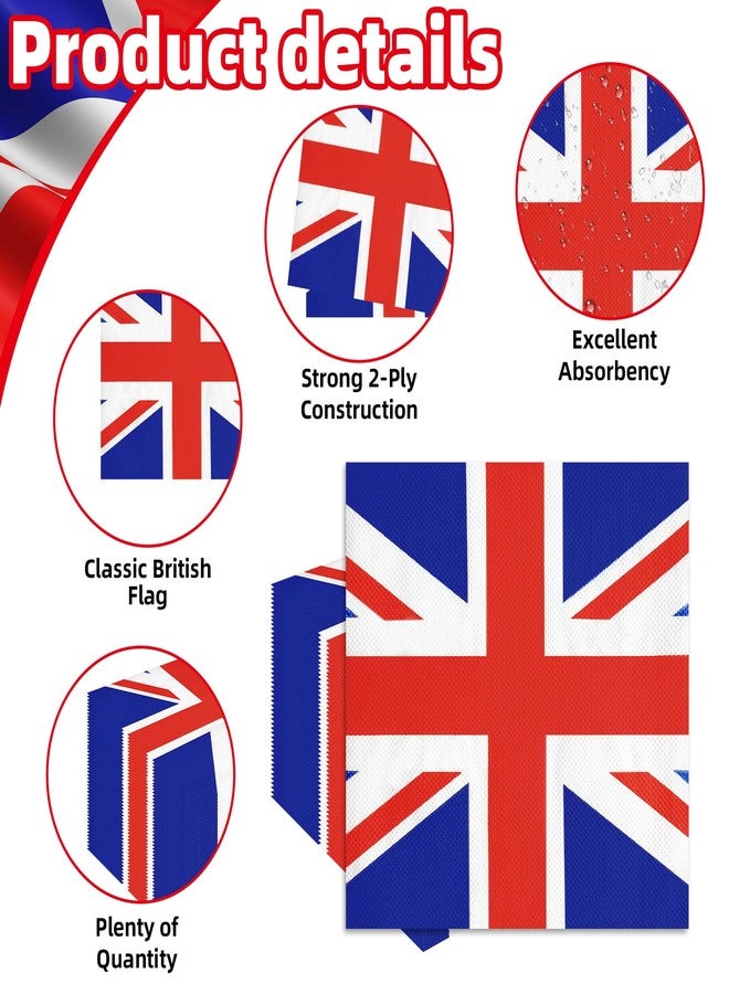 Geodurn 50 Pieces Union Jack Flag Paper Napkins, British Disposable Cocktail Napkins for UK Royal-Themed Celebrations, British Sports Events, King’s Coronation Decor, Afternoon Tea Party Supplies - Image 3